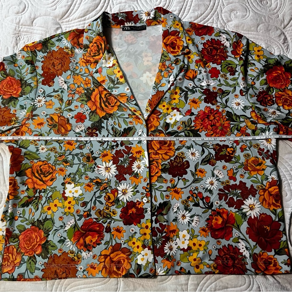 Zara Orange and Red Blouse Bold Floral Design